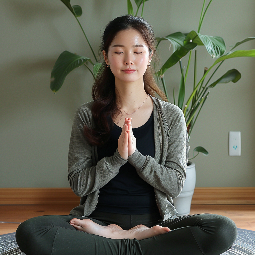 Korean female yoga instructor teaching