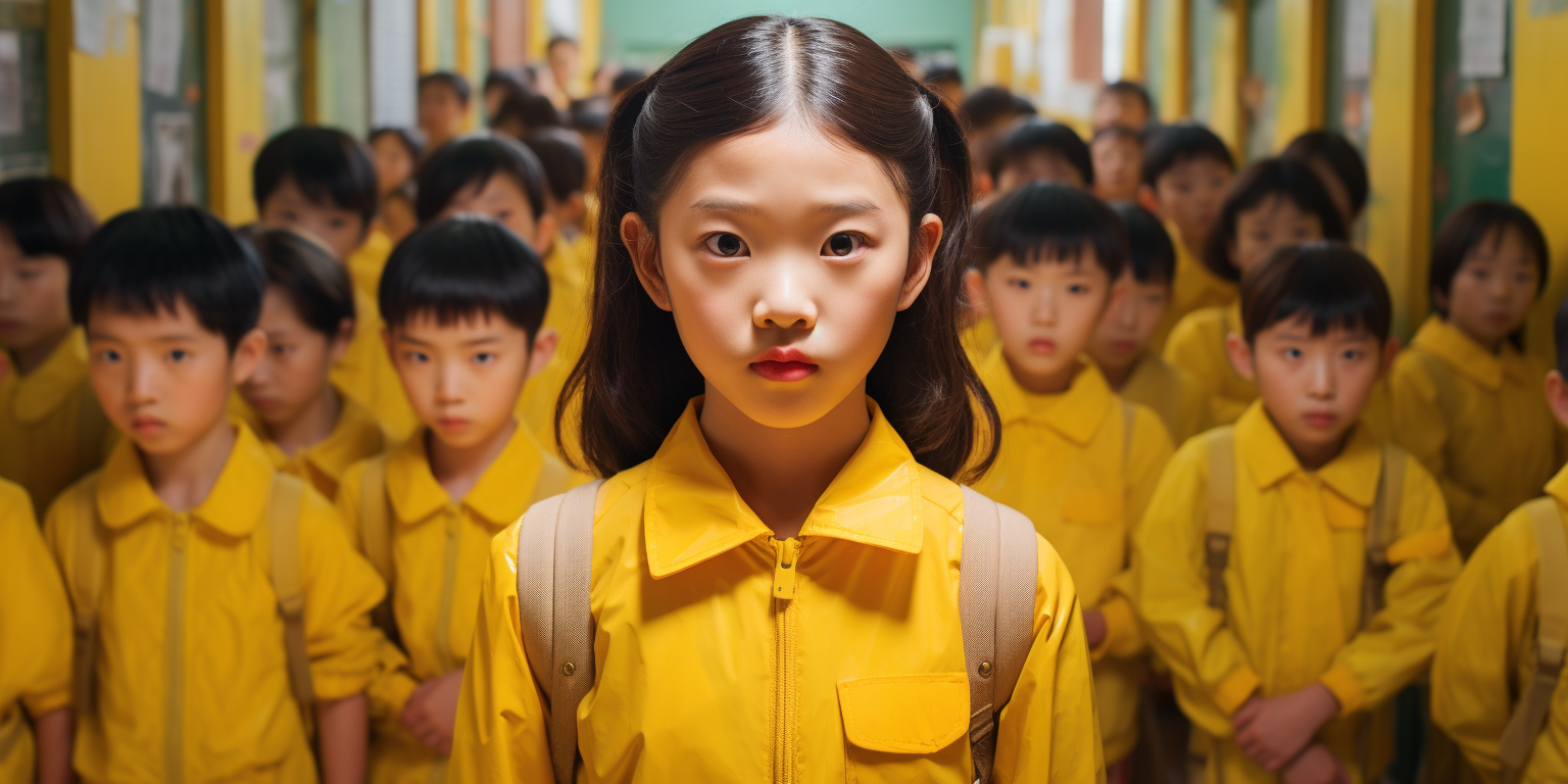 Korean girl in yellow uniform at kindergarten