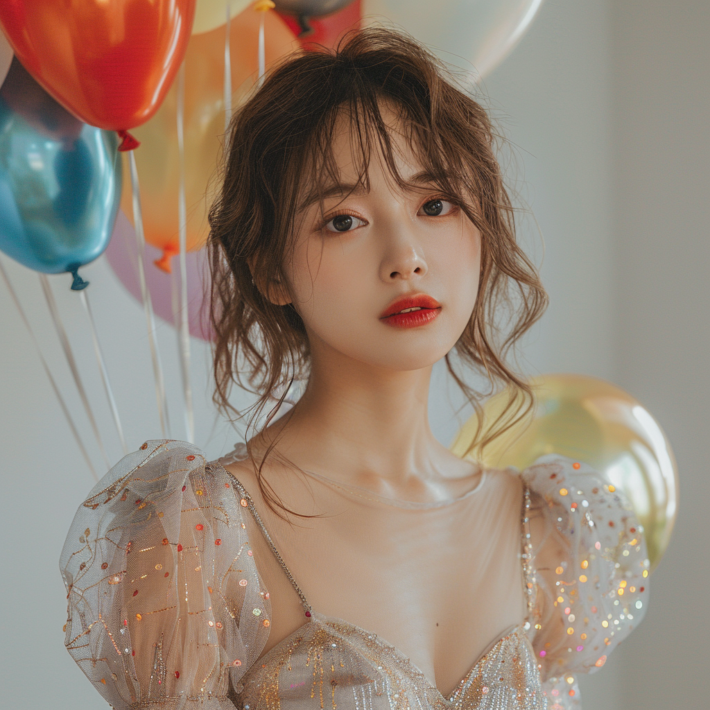 Korean girl holding party balloons