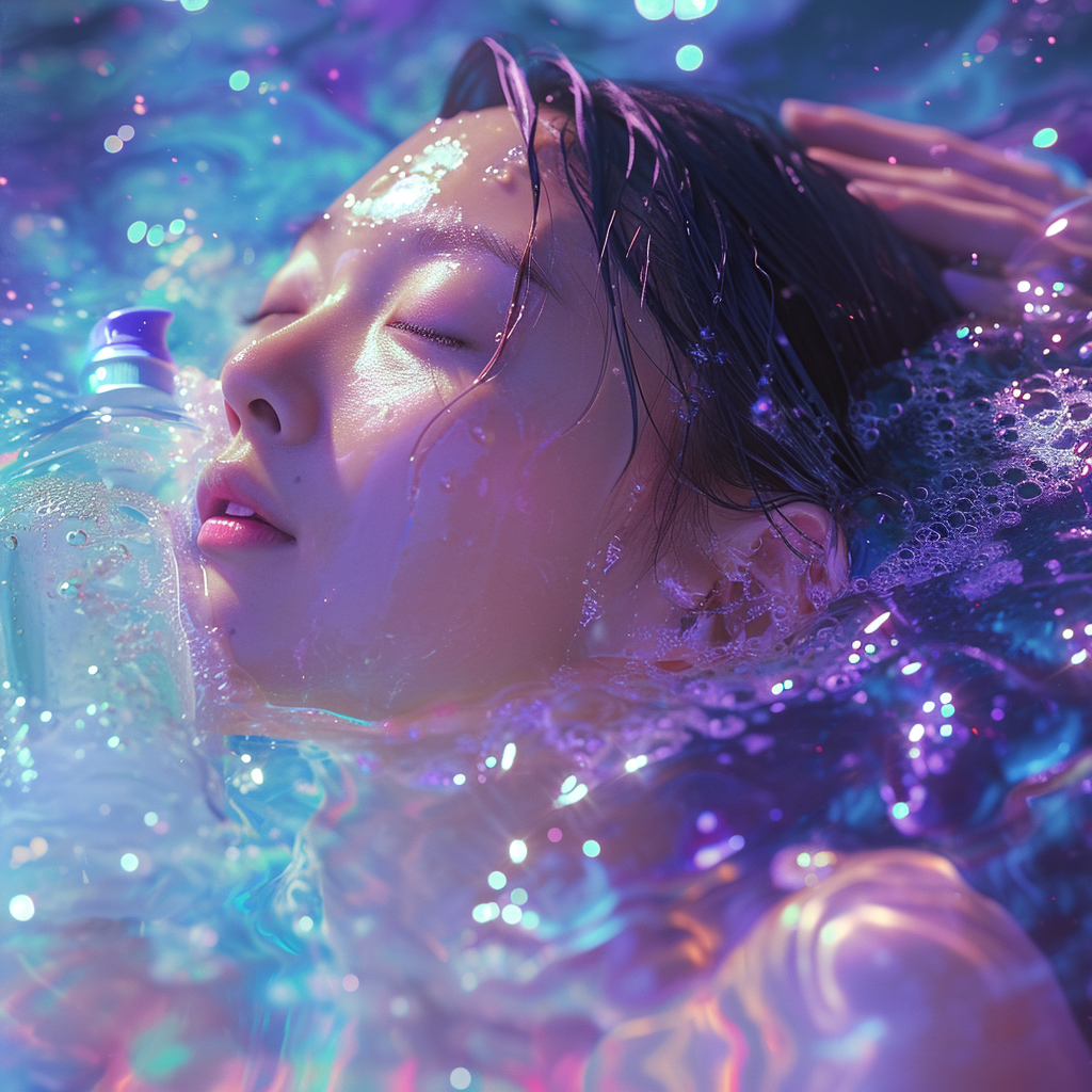 Korean girl washing hair with luxury shampoo