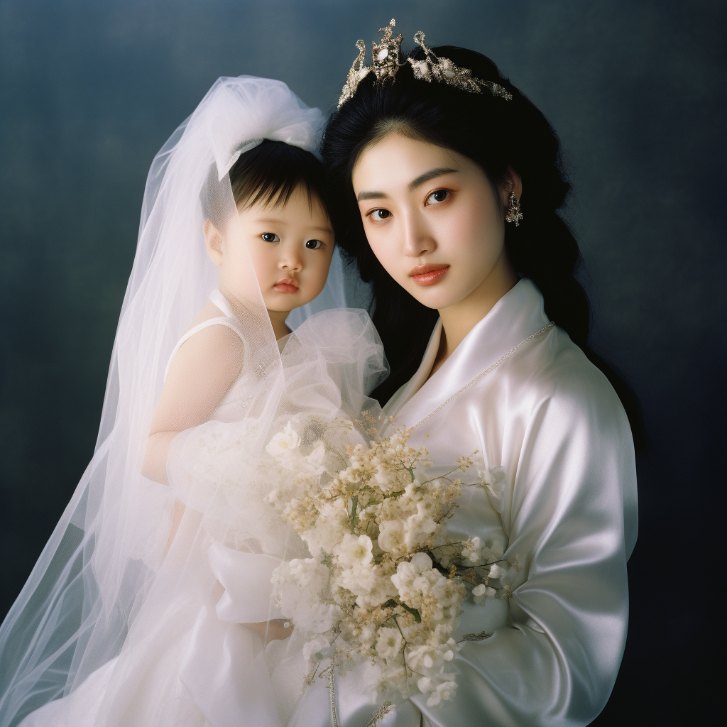 Korean girl holding a beautiful baby