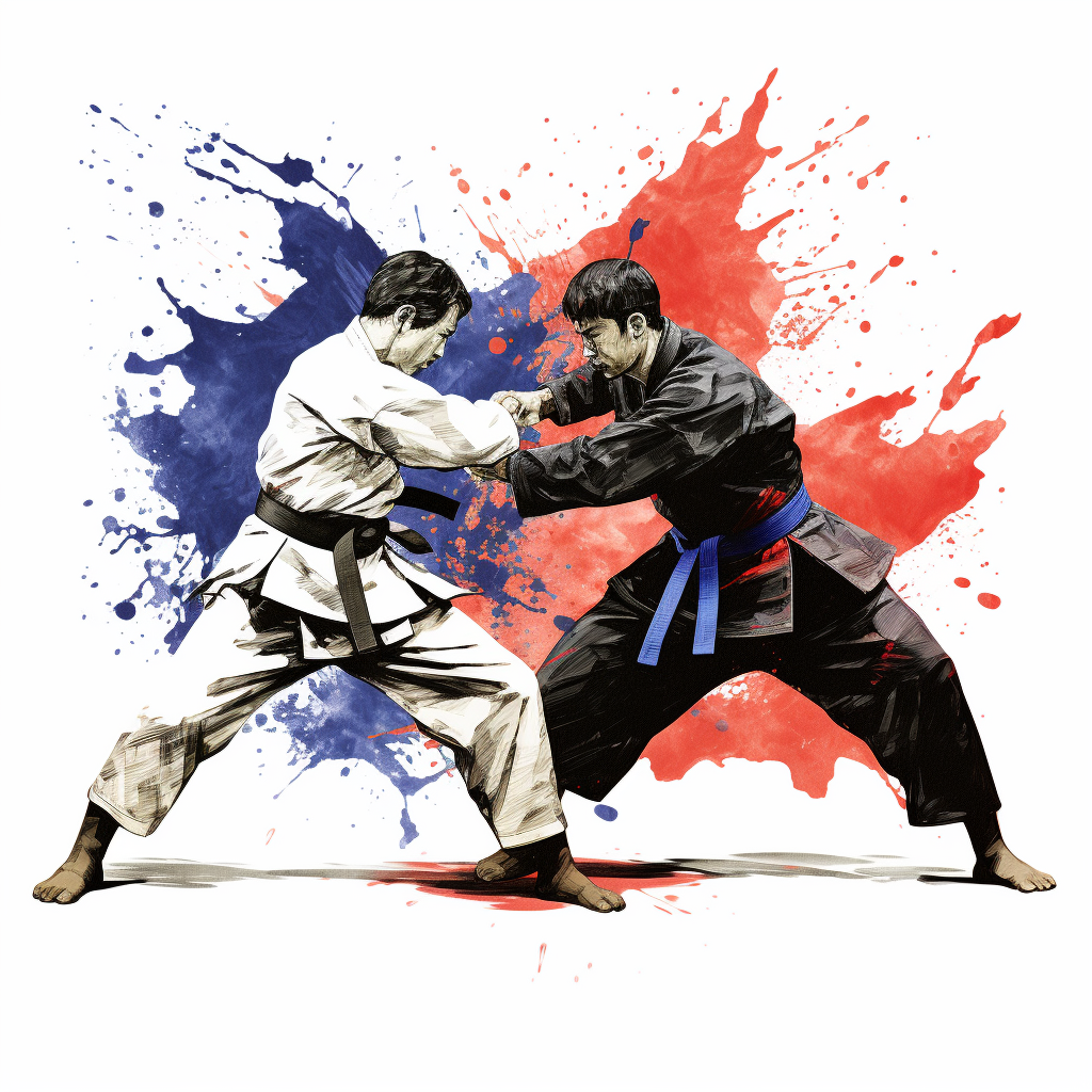 Hapkido black belts engaged in intense combat