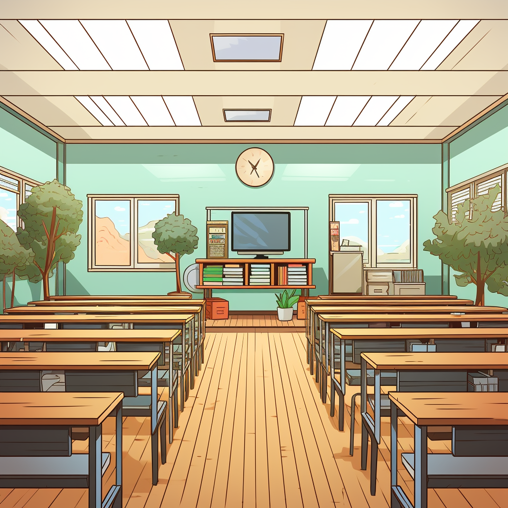 Korean high school classroom back view icon