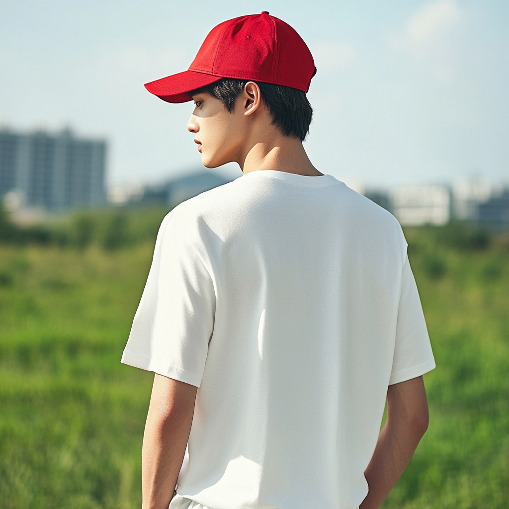 Korean male model white t-shirt