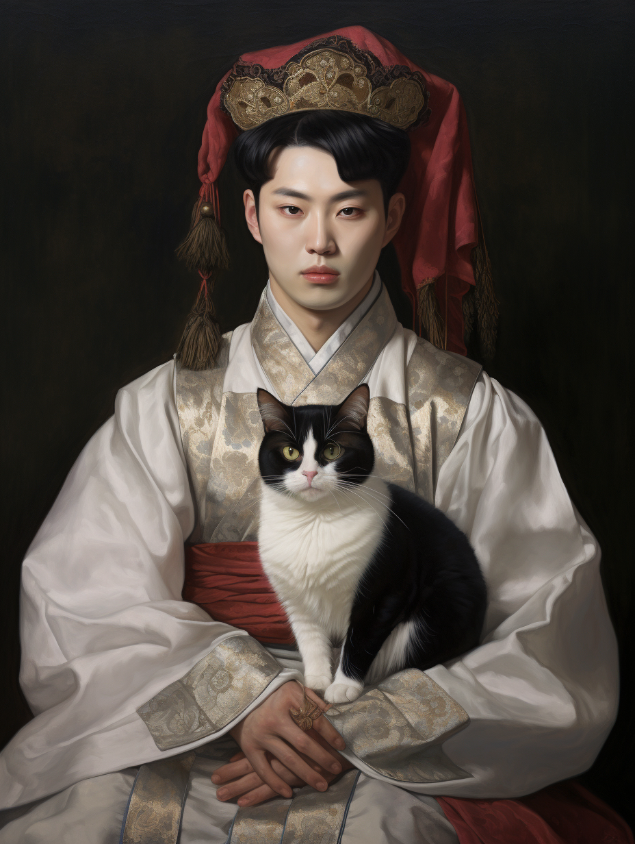 Korean men in maid costume with cat hair pin