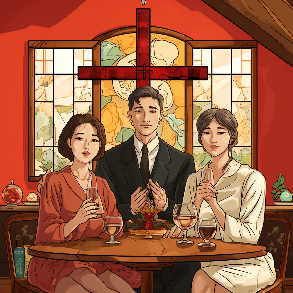 Korean modern family holy communion image