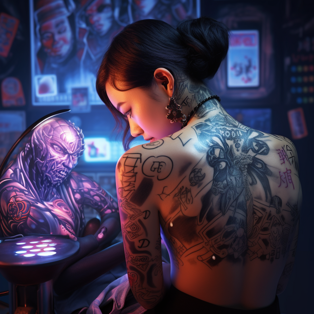 Close-up of Korean punk girl getting tattooed