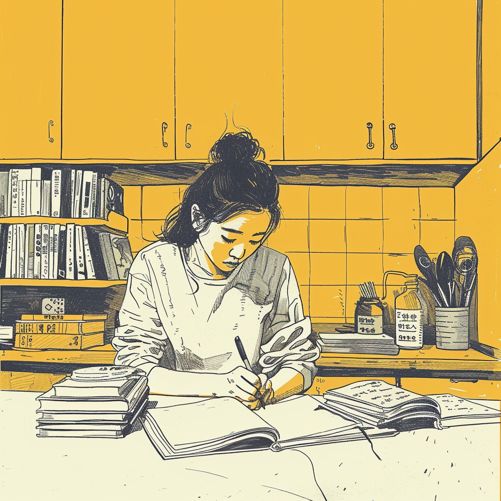 Young Korean student studying at home