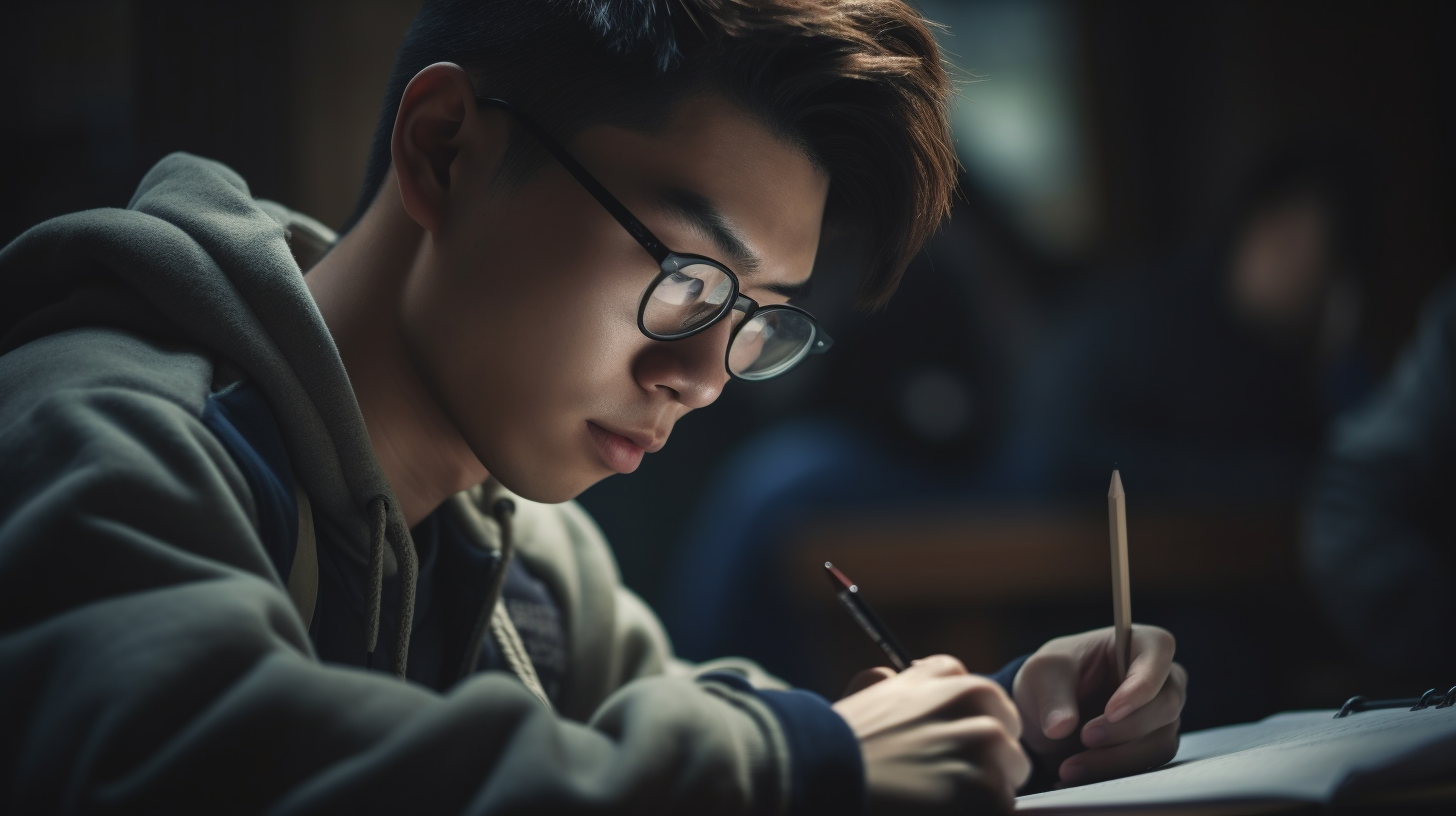 Korean student studying hard myself super realistic