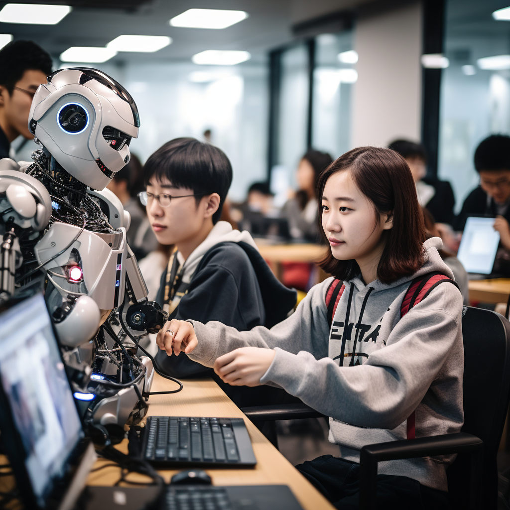 Korean students using AI in Future Science Lab