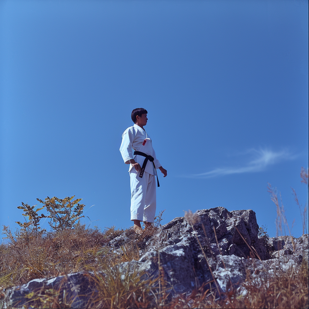 Korean Taekwondo Student on Hill