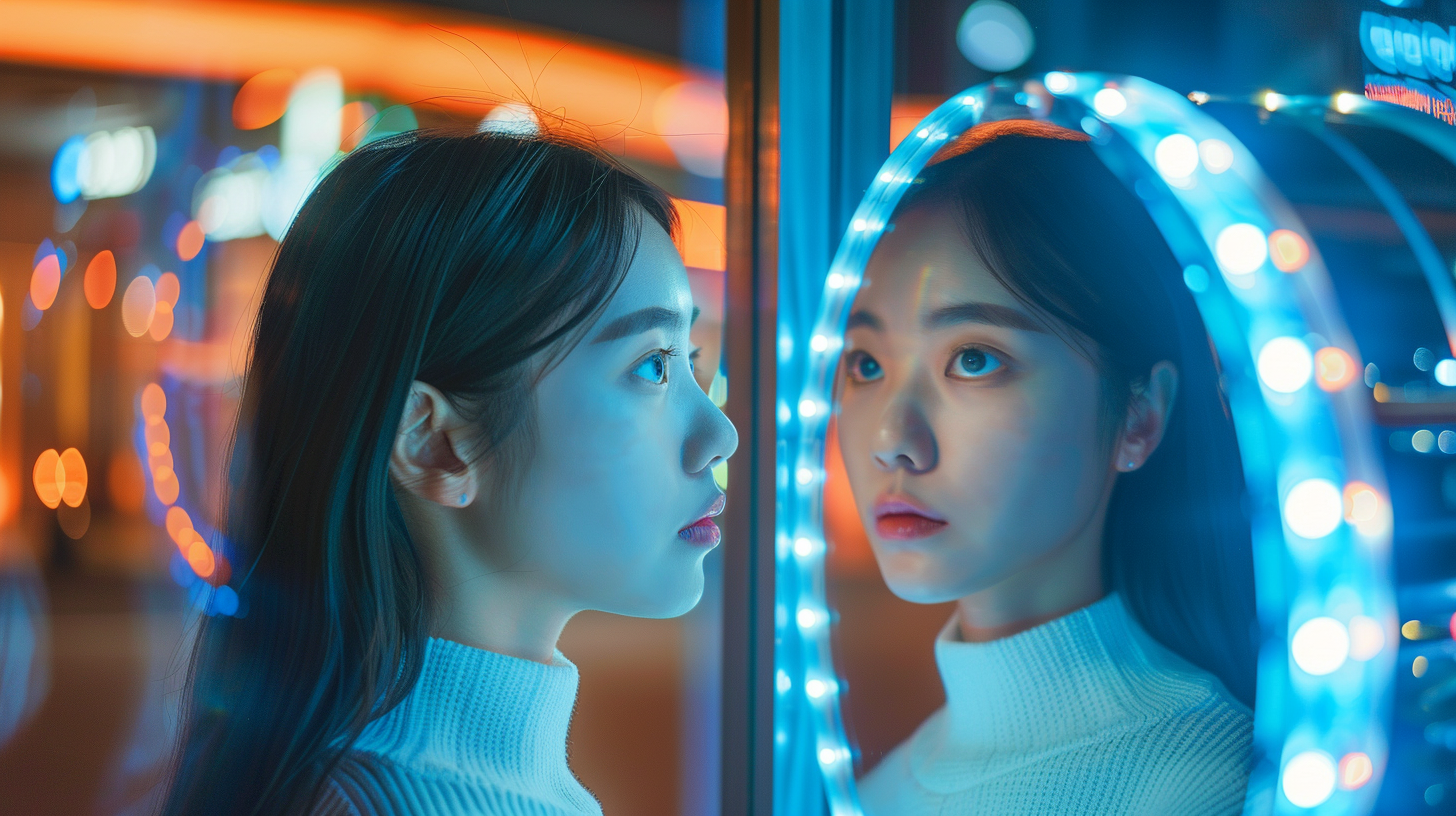 Korean teenager LED mirror reflection