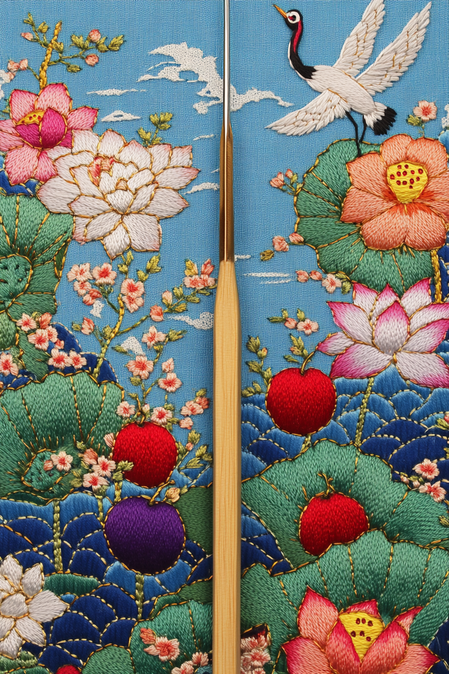 Korean embroidery craft with colorful designs