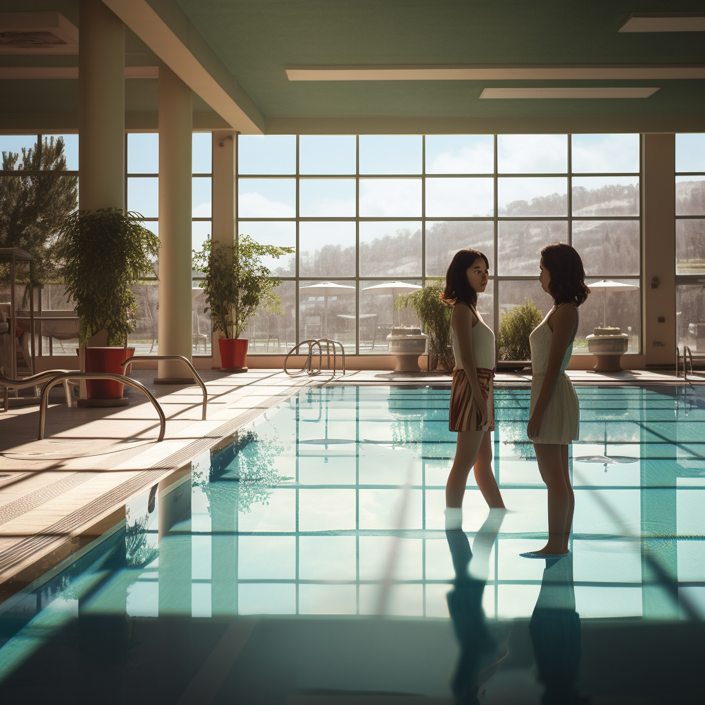 Korean woman at hotel swimming pool