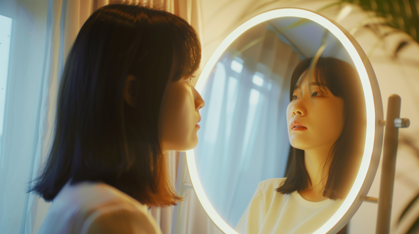 Young Korean woman with mirror