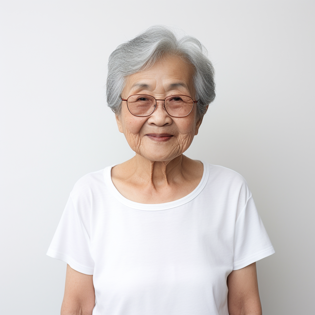 Korean woman with glasses and white t-shirt