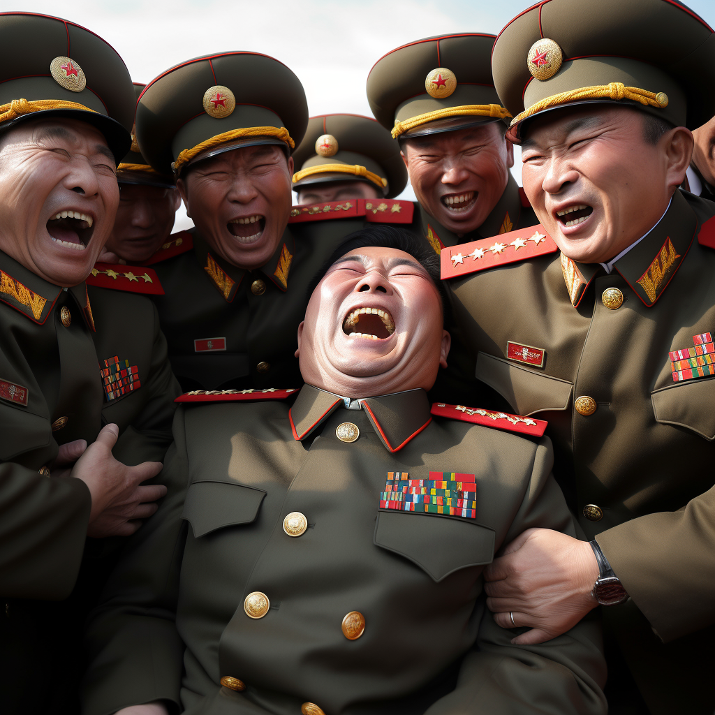 Laughing Korean military personnel