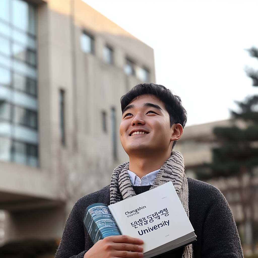 Korean student looking at sky