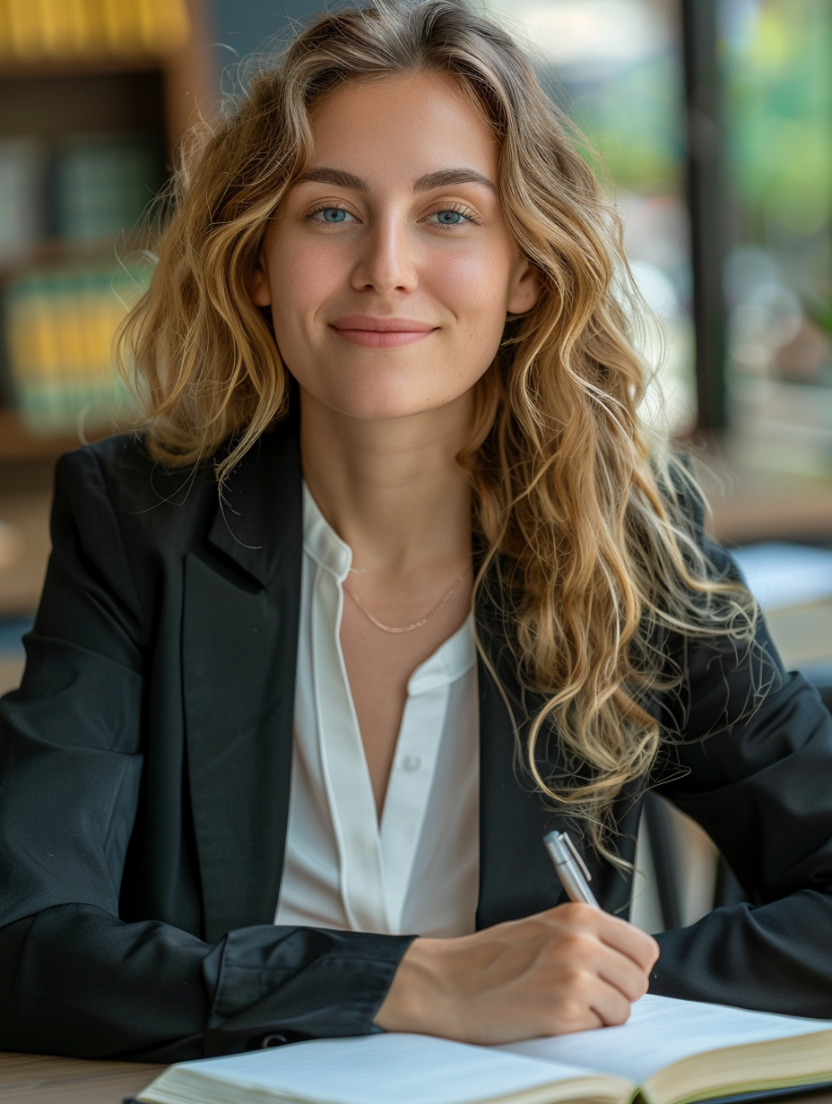 Korean business woman in black suit smiling