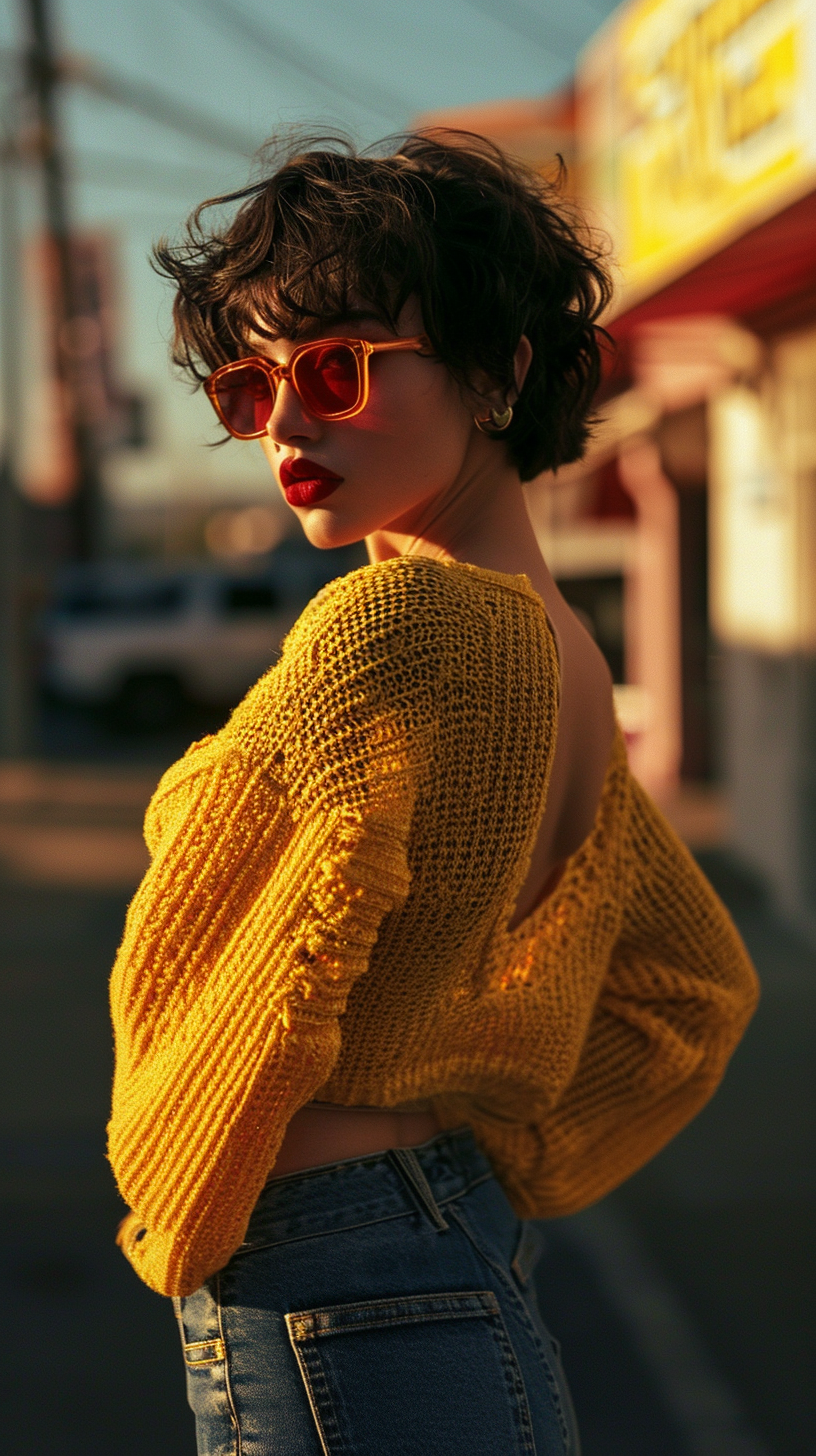 Stylish Korena Girl in Yellow Sweater and Jeans