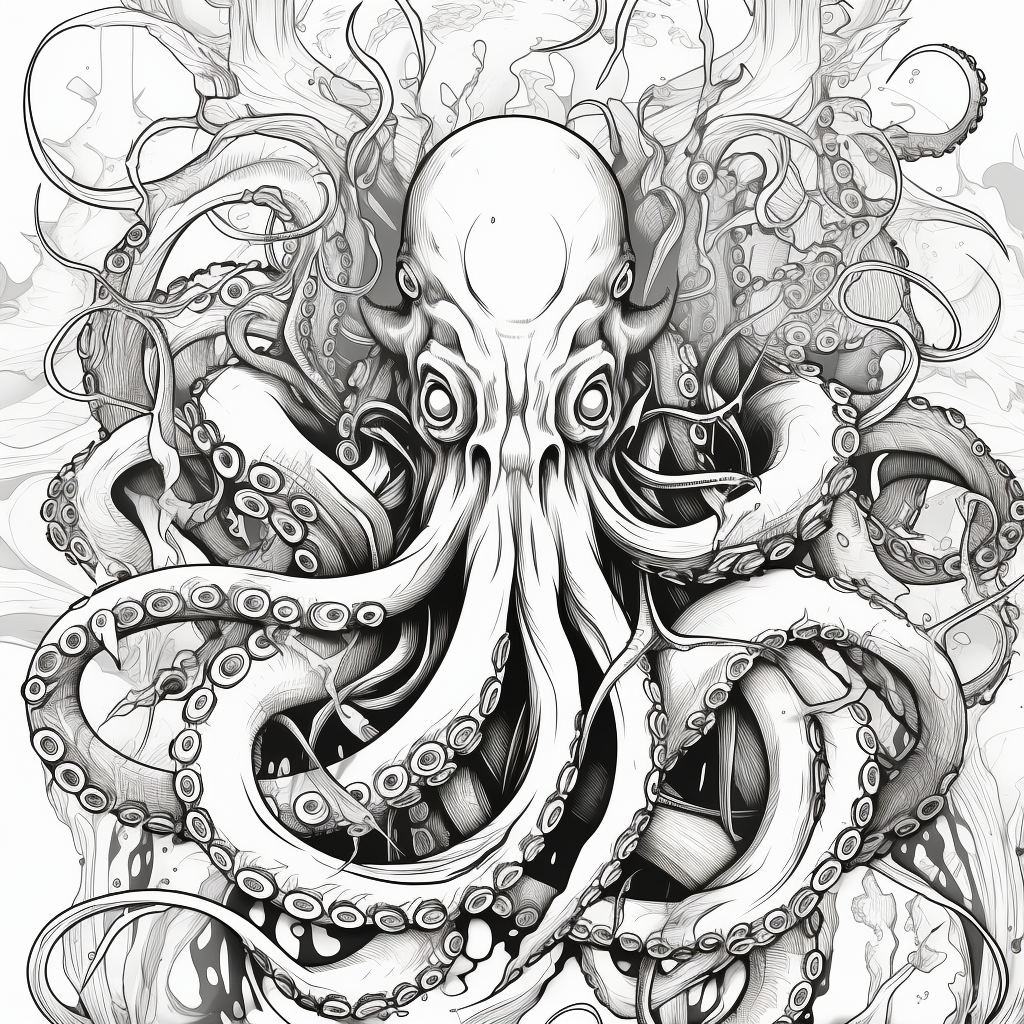 Beautiful line drawing of the mythical Kraken