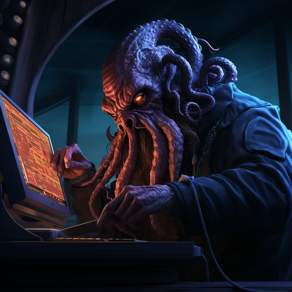 Kraken mixing music at laptop