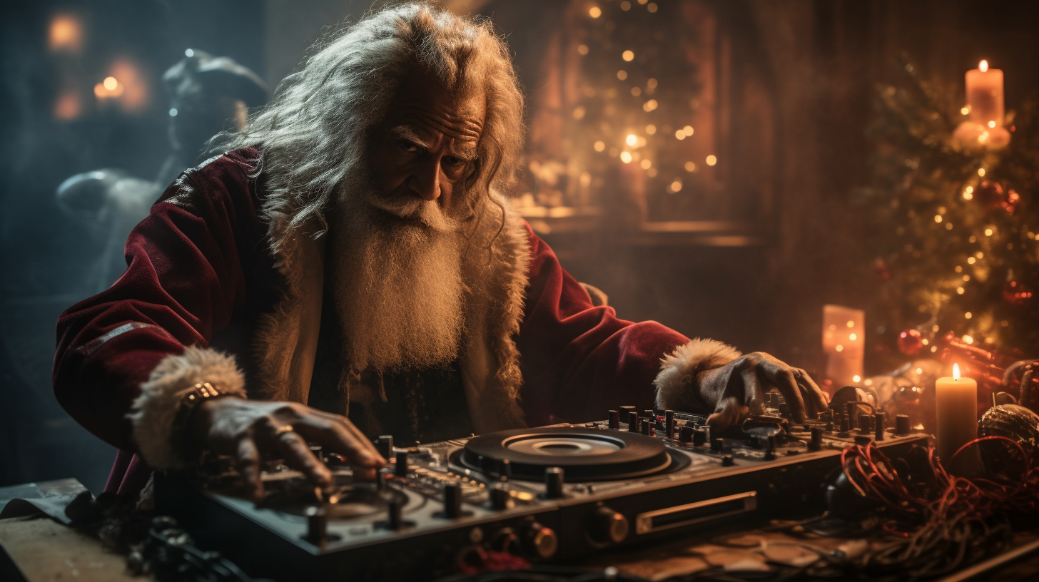 Krampus DJ spinning tunes at Christmas party