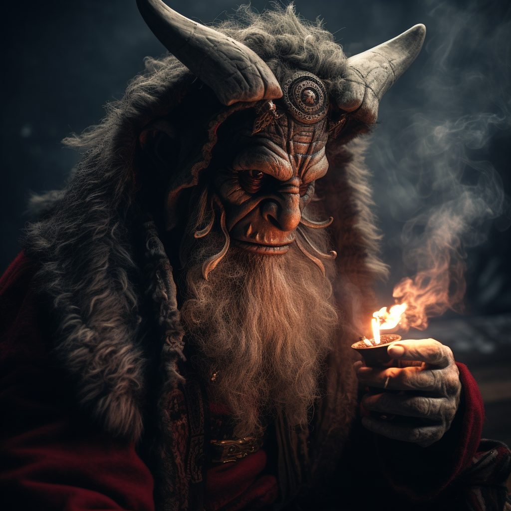 Krampus enjoying a dark wrapper cigar