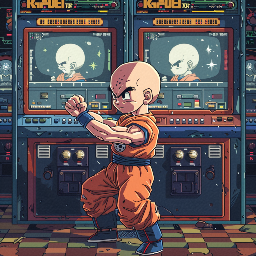 Krillin 80s arcade pixel art