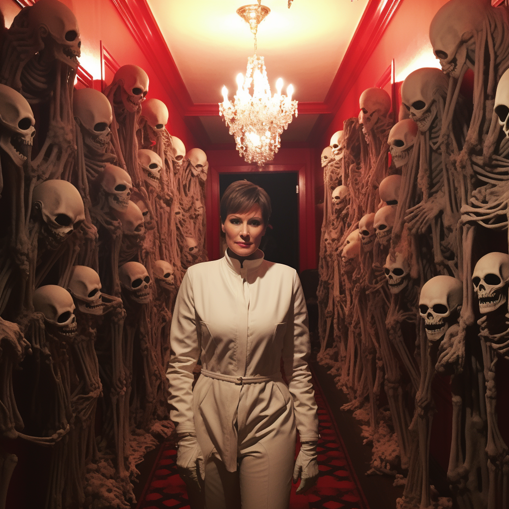 Kris Jenner standing in creepy hallway