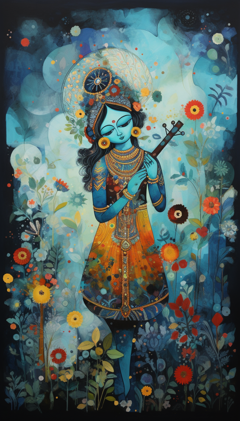 Lord Krishna Janmashtami Indian Folk Painting