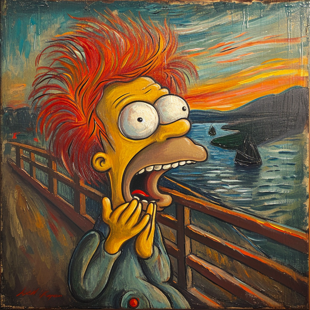 Krusty the Clown screaming in parody painting