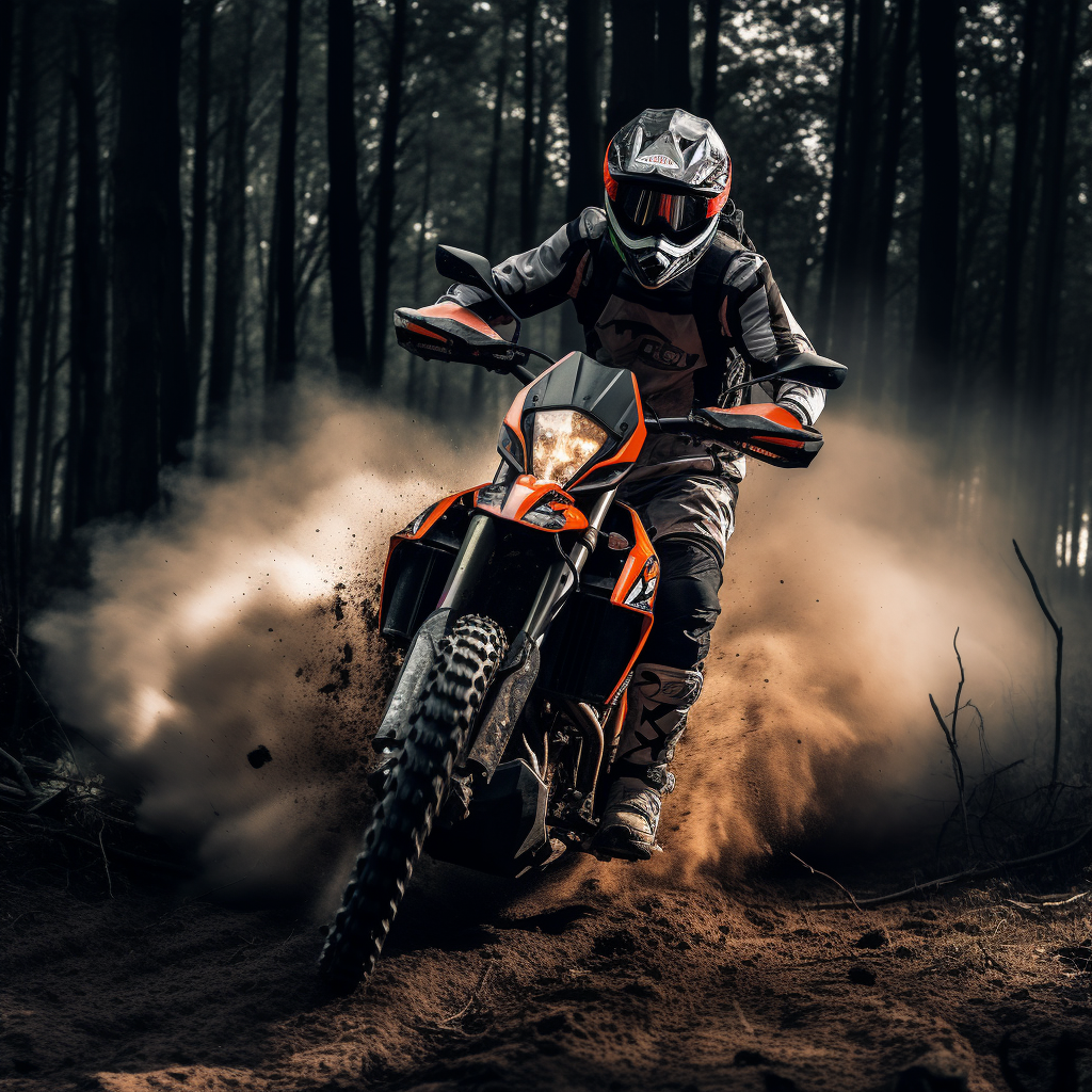 Motocross rider in burning forest