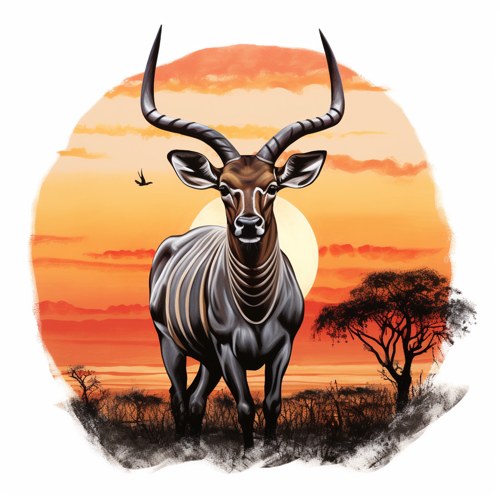 Kudu Bull in African Bush at Sunset