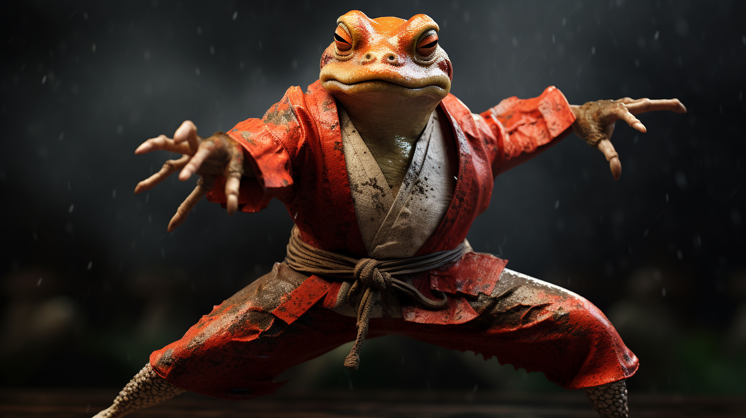 Dynamic kung fu frog in action