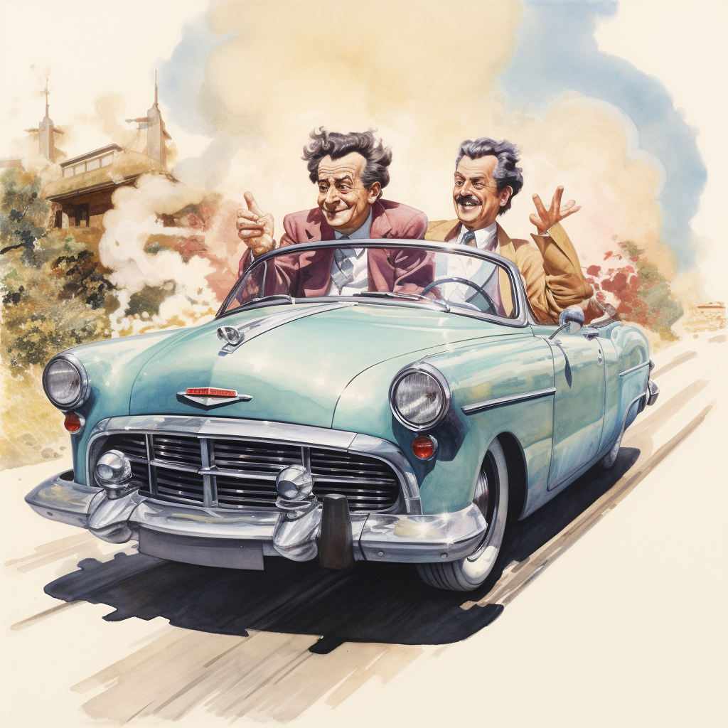 Kurt Vonnegut and Richard Feynman in Convertible Car