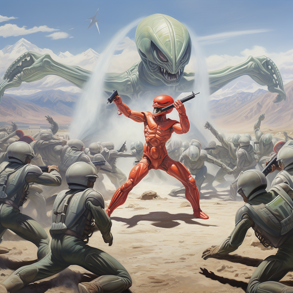 Kyrgyz fighting aliens illustration