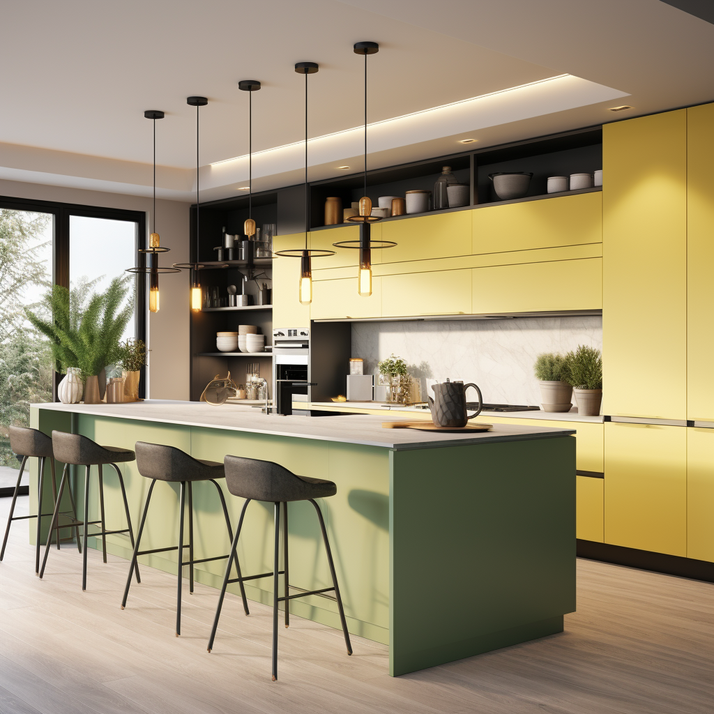 L shaped kitchenset with long kitchen island interior