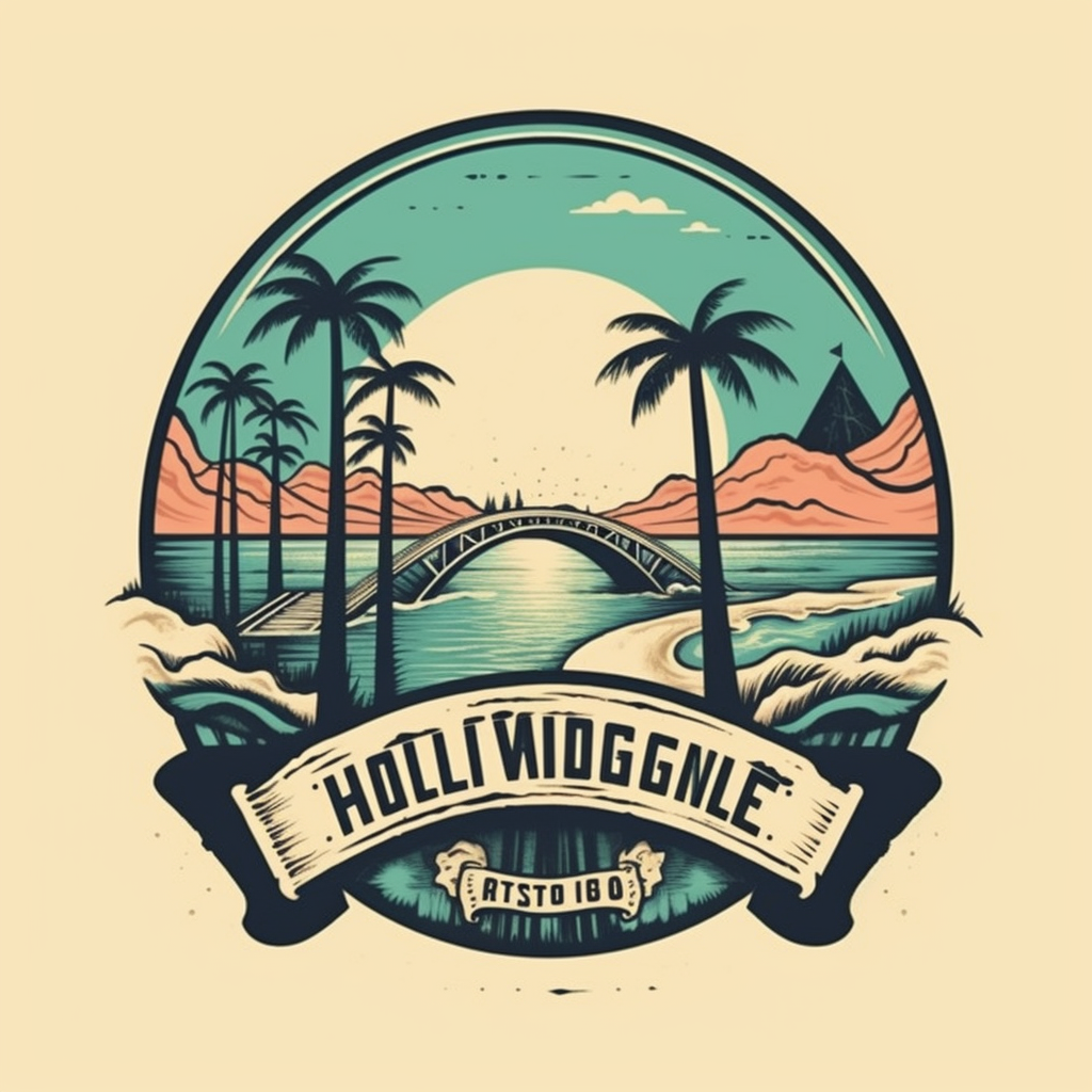 Los Angeles Logo with Beach, Bridge, and Hollywood