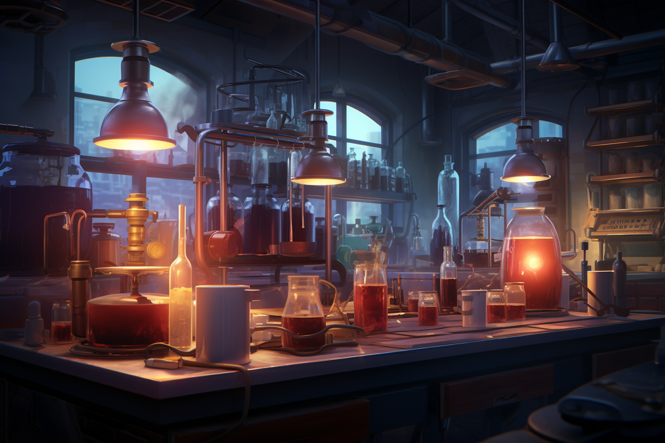 Close up laboratory illustration with cinematic lighting