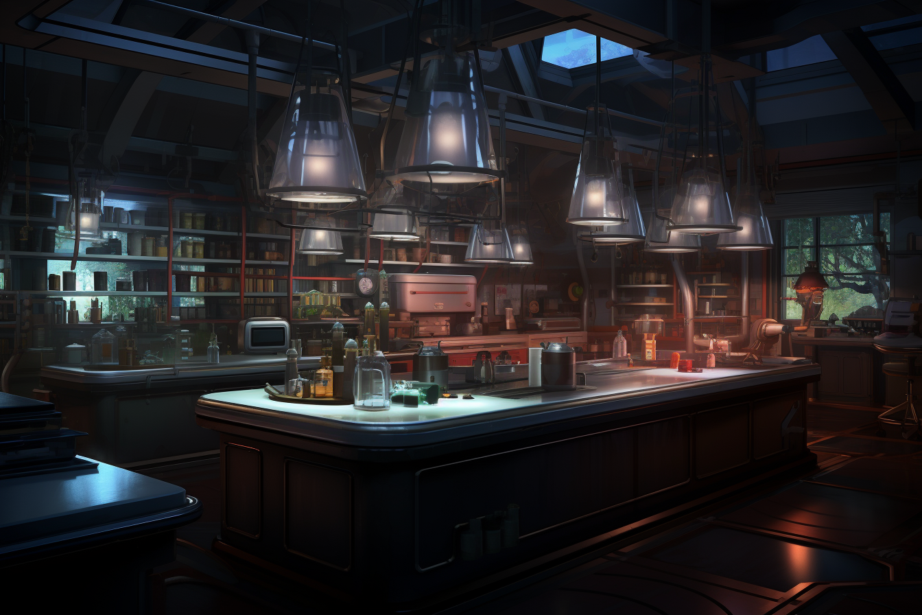 Laboratory concept art with cinematic light