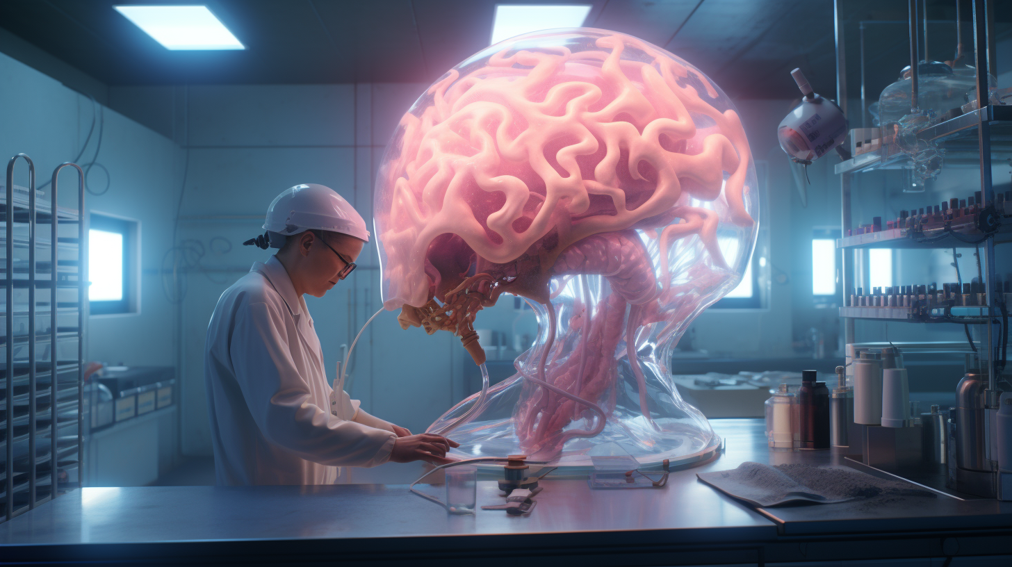 Scientist examining lab brain AI