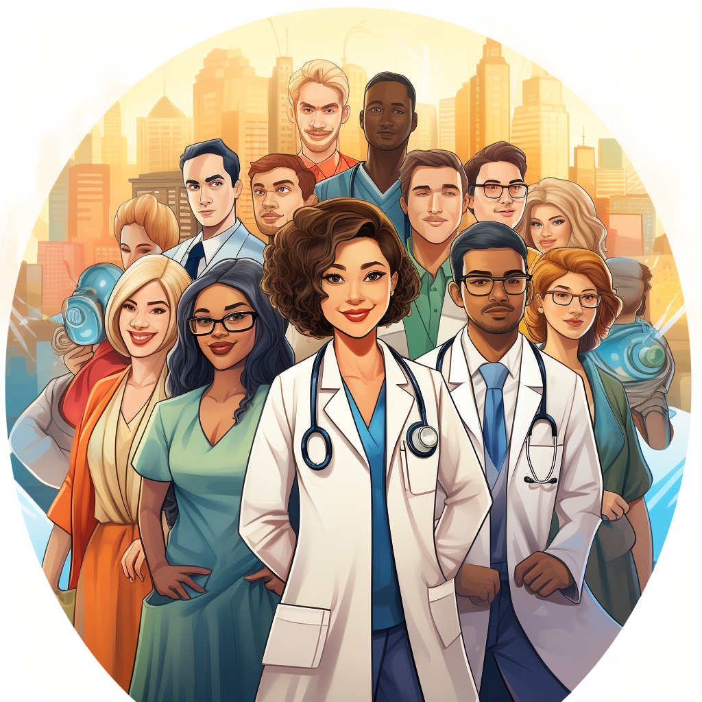 Multiethnic people in labcoats