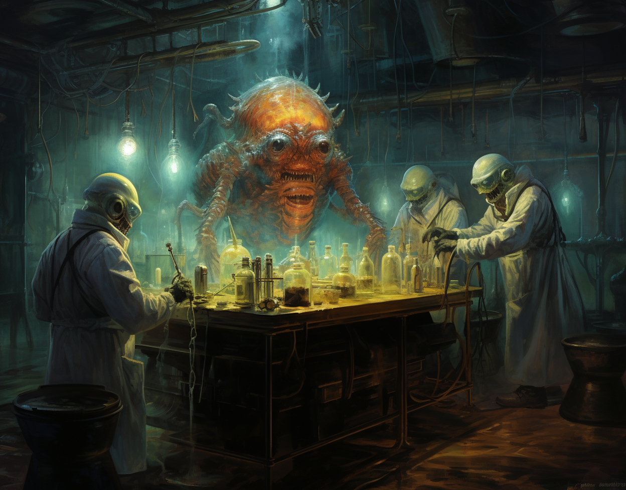 Laboratory humanoid examination fantasy painting