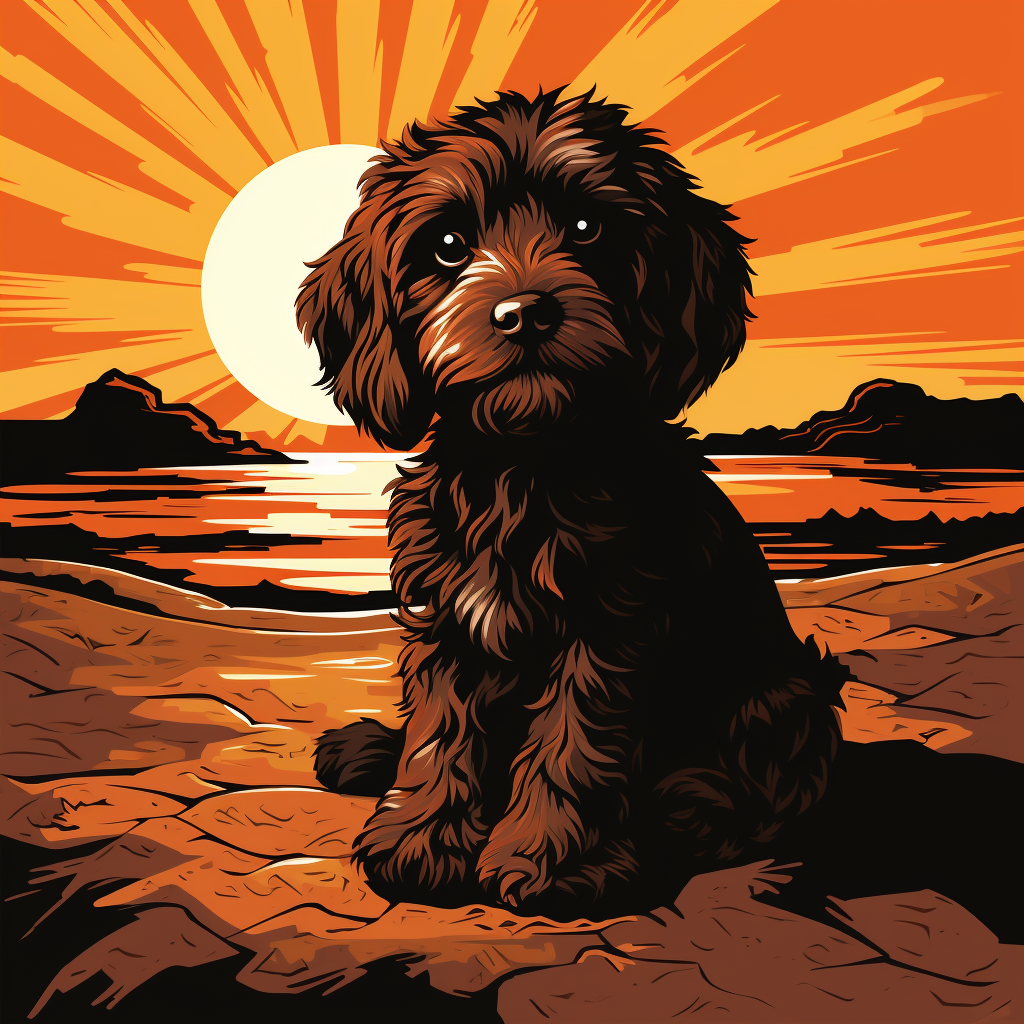 Medium Labordoodle Dog Beach Sunset