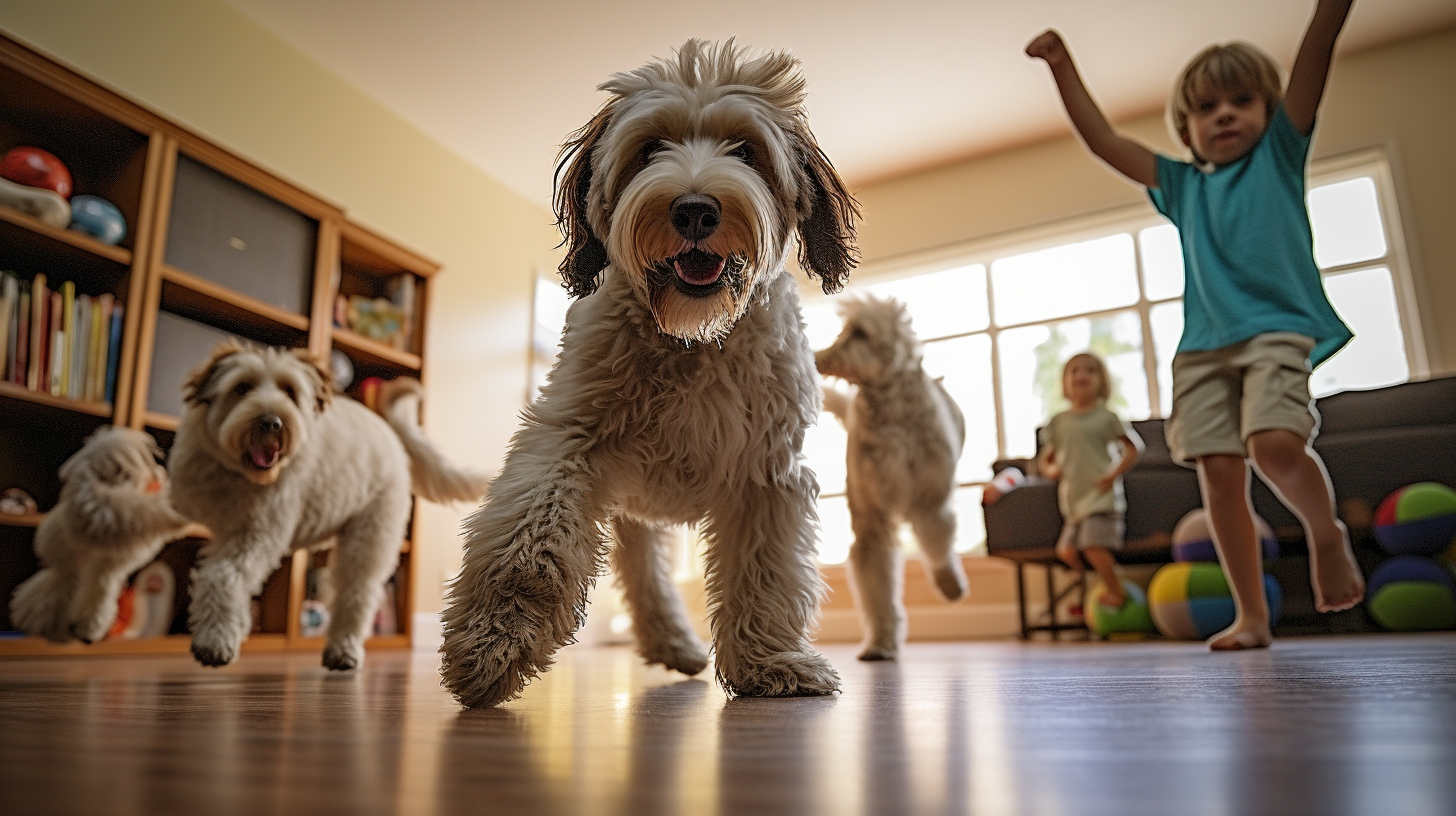 Labradoodle Service Dogs Playing in Livingroom