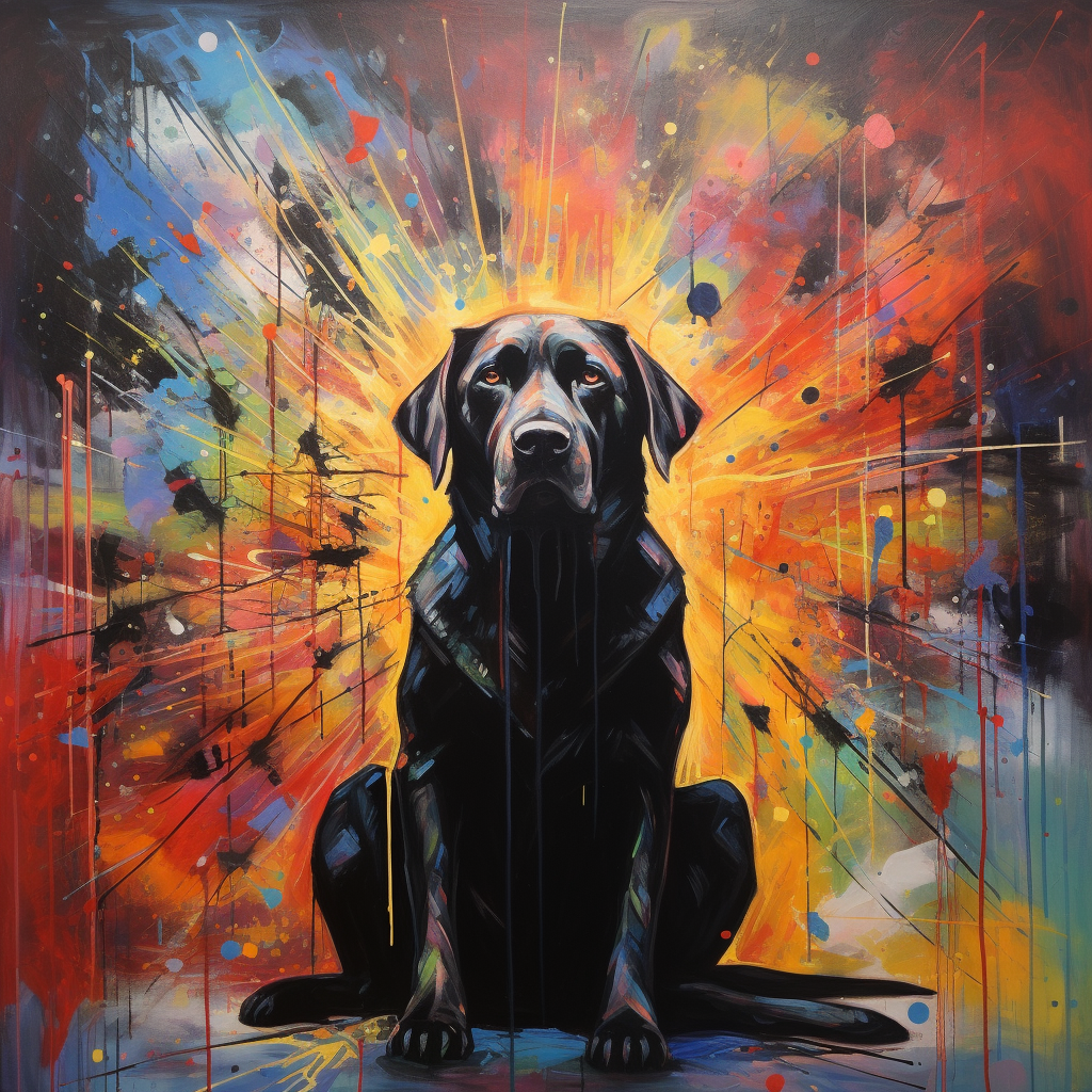 Colorful oil painting of labrador-human fusion creature