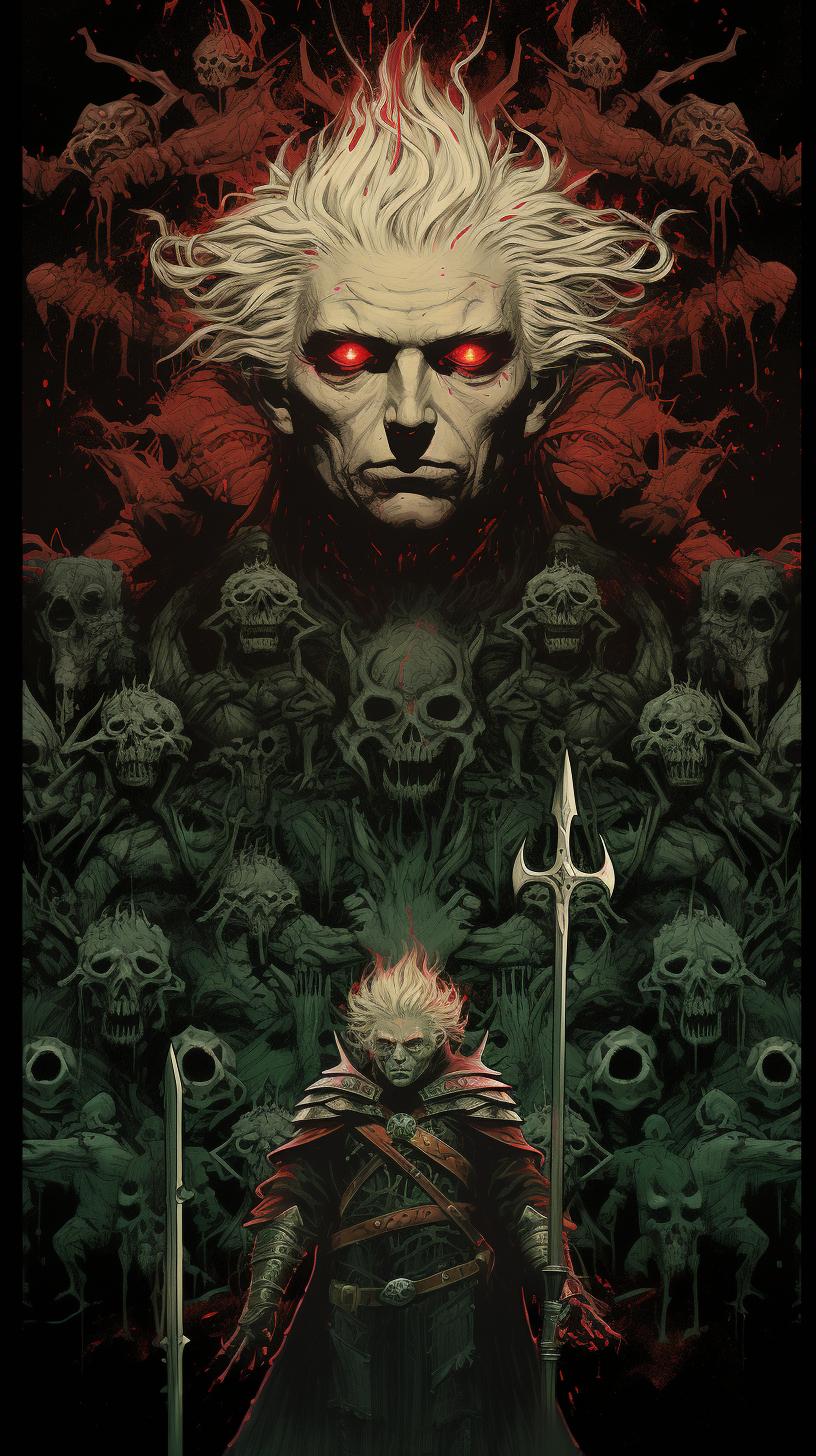 Goblin King surrounded by goblins in dark fantasy artwork