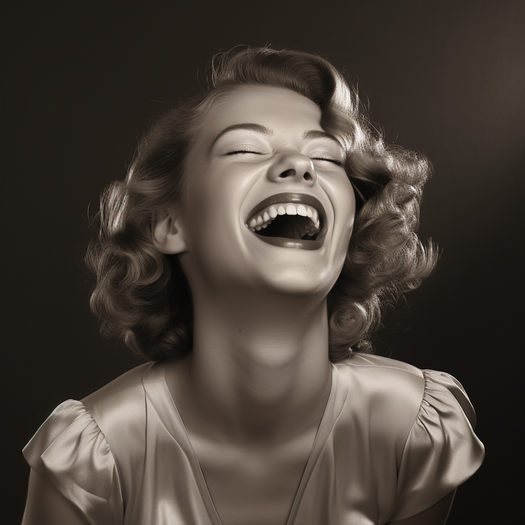 Lady laughing in early AI style