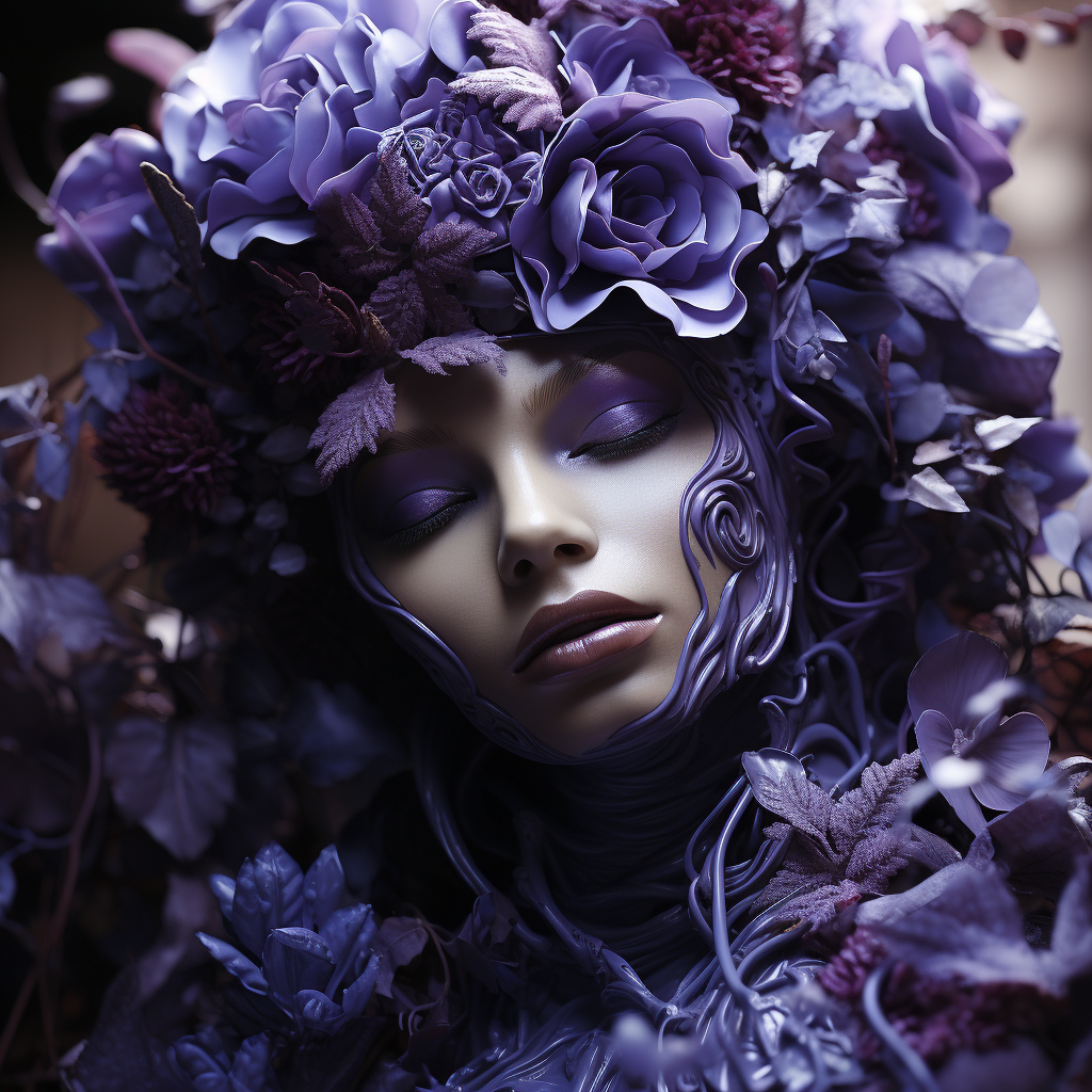 Woman covered in violet flowers